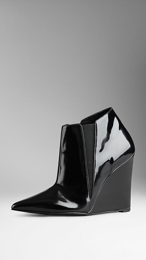 black patent wedge ankle boots