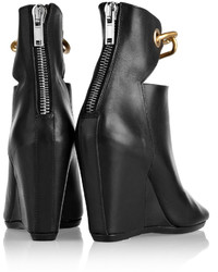 Rick Owens Chain Trimmed Leather Wedge Ankle Boots