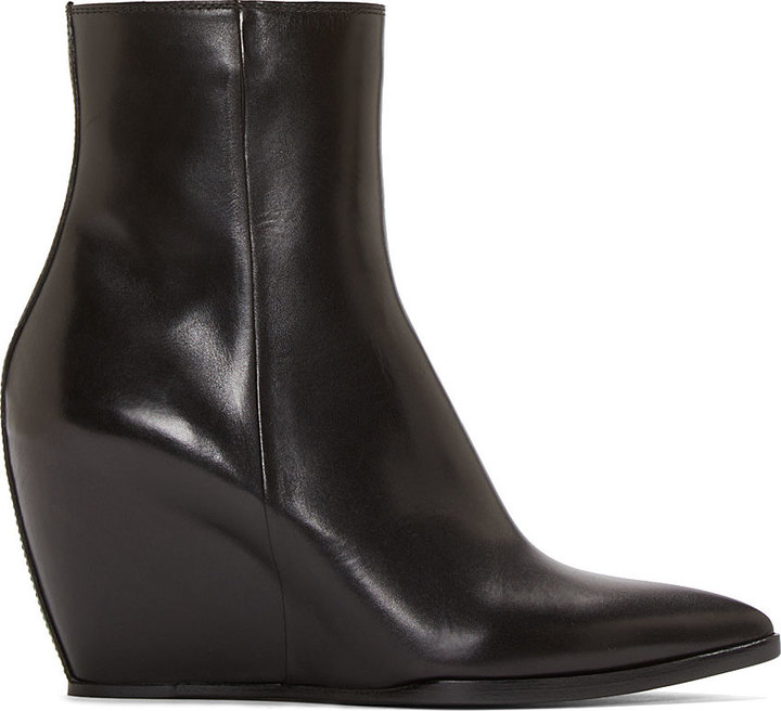 black leather wedge heel boots