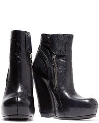 Rick Owens Glossed Leather Wedge Ankle Boots
