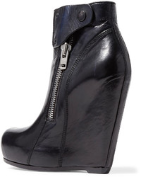 Rick Owens Glossed Leather Wedge Ankle Boots