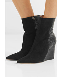 Giuseppe Zanotti Kristen Suede And Croc Effect Leather Wedge Ankle Boots