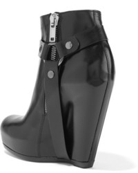 Rick Owens Leather Wedge Ankle Boots Black