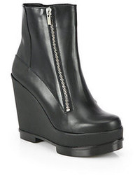 Robert Clergerie Leather Zipper Wedge Ankle Boots