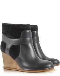 Mm6 Maison Martin Margiela Black Eco Fur And Leather Wedge Bootie
