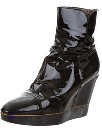 Sergio Rossi Patent Leather Wedge Ankle Boots