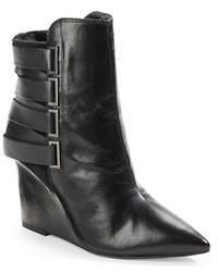Luxury Rebel Rahda Shearling Lined 2 Leather And Suede Wedge Ankle Boots