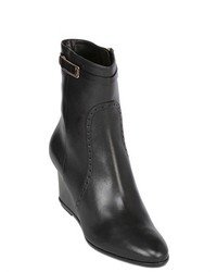 Salvatore Ferragamo 70mm Navy Leather Wedge Heel Ankle Boots