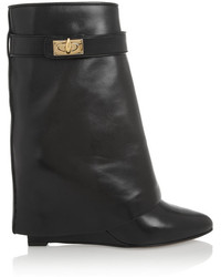 Givenchy Shark Lock Black Leather Wedge Ankle Boots