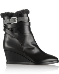 Fendi Shearling Lined Leather Wedge Ankle Boots