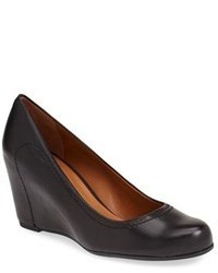 Black Leather Wedge Pumps