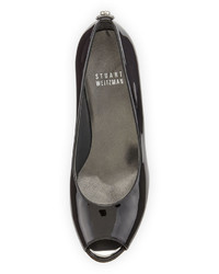 Stuart Weitzman Loire Patent Peep Toe Wedge Pump Black
