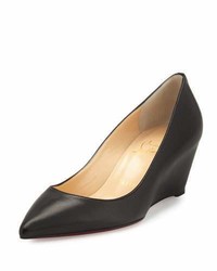 Christian Louboutin Pipina Leather 55mm Wedge Red Sole Pump Black