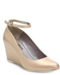 Aquatalia by Marvin K Sandy Leather Ankle Strap Wedge Pumps
