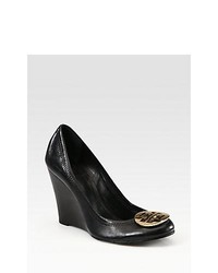 Tory Burch Sophie Leather Logo Wedge Pumps Black