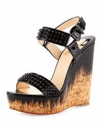 Christian Louboutin Barboullaga Spiked Red Sole Wedge Sandal Black