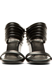 Rick Owens Black Ribbed Leather Ruhlmann Wedge Sandals