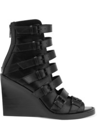 Ann Demeulemeester Buckled Leather Wedge Sandals Black