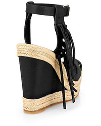 Valentino C Rockee Fringe Leather Espadrille Wedge Sandals