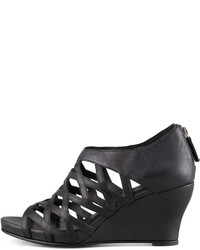 Eileen Fisher Cage Strappy Leather Wedge Sandal Black