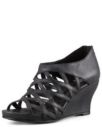 Eileen Fisher Cage Strappy Leather Wedge Sandal Black