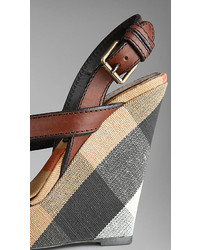 Burberry Canvas Check Leather Platform Wedges