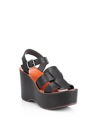 Chie Mihara Guion Leather Platform Wedge Sandals Black