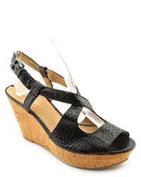 Cole Haan Adelaide Midwedge Black Leather Wedge Sandals Shoes