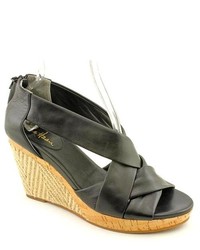 Cole Haan Air Delfina Black Leather Wedge Sandals Shoes