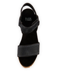 Eileen Fisher Demo Mesh Leather Wedge Sandal Black