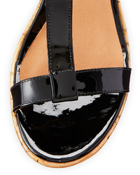 Dee Keller Erica Patent Leather T Strap Wedge Sandal Black
