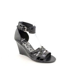 Kelsi Dagger Fernanda Black Patent Leather Wedge Sandals Shoes