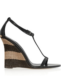 Burberry Leather And Raffia Wedge Sandals Shoes Accessories