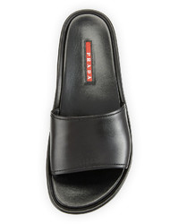 Prada Linea Rossa Leather Slide Wedge Sandal Black