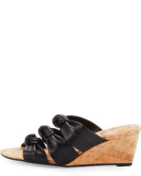 Neiman Marcus Marcela Knotted Leather Wedge Sandal Black