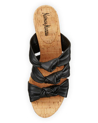 Neiman Marcus Marcela Knotted Leather Wedge Sandal Black