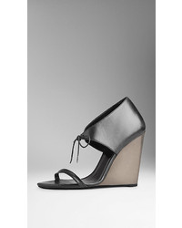 Burberry Nappa Leather Tie Detail Wedge Sandals
