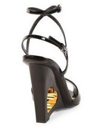 Prada Patent Leather Cutout Heart Wedge Sandals