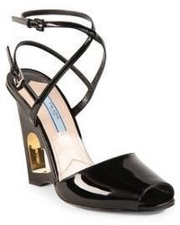 Prada Patent Leather Cutout Heart Wedge Sandals