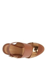 Calvin Klein Perdita Platform Wedge Leather Sandal