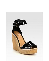 Pierre Hardy Patent Leather Ankle Strap Wedge Sandals Black