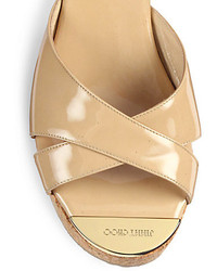 Jimmy Choo Prima Patent Leather Cork Wedge Sandals