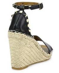 Valentino Rockstud Leather Espadrille Double Wedge Sandals