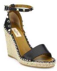 Valentino Rockstud Leather Espadrille Double Wedge Sandals