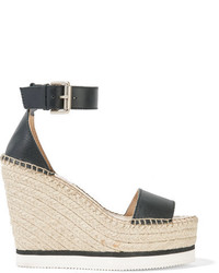 See by Chloe See By Chlo Leather Espadrille Wedge Sandals Black