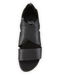 Eileen Fisher Sport Wide Strap Leather Sandal Black