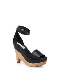 Stella McCartney Faux Leather Ankle Strap Wedge Sandals Black