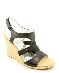 Tahari Waverly Black Leather Wedge Sandals Shoes