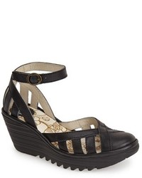 Fly London Yeil Leather Ankle Strap Wedge Sandal