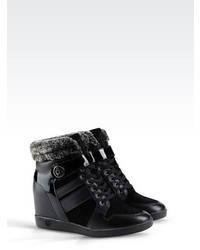 Armani Jeans High Top Sneaker In Leather With Wedge